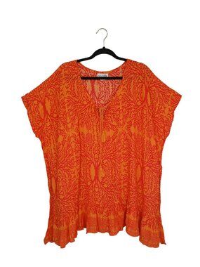 Bright Orange Red Nvelop Sun UV Protection Cover-Up L/XL Tassel Tie Ruffle Hem